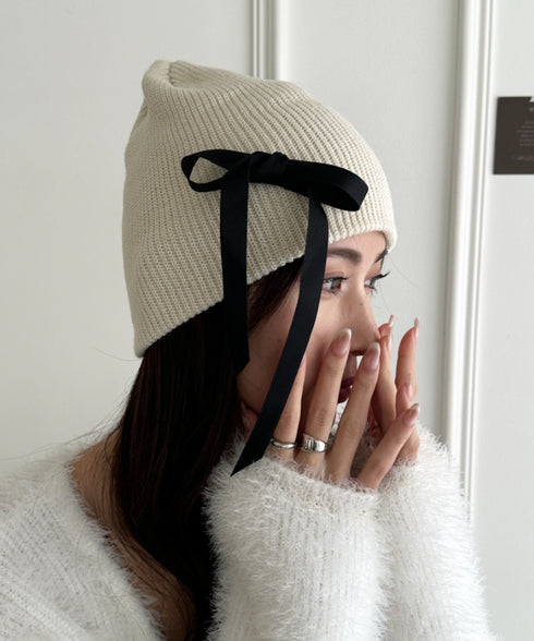 リボンデザインニット帽 | WR5254002 | アイボリー