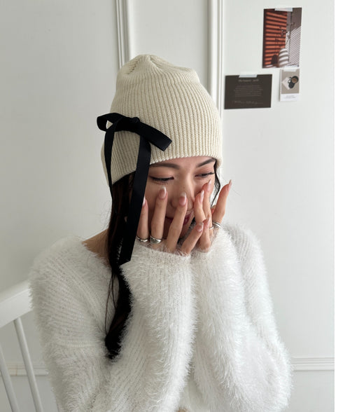 リボンデザインニット帽 | WR5254002 | アイボリー