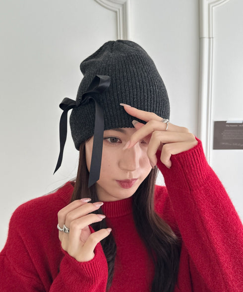 リボンデザインニット帽 | WR5254002 | グレー