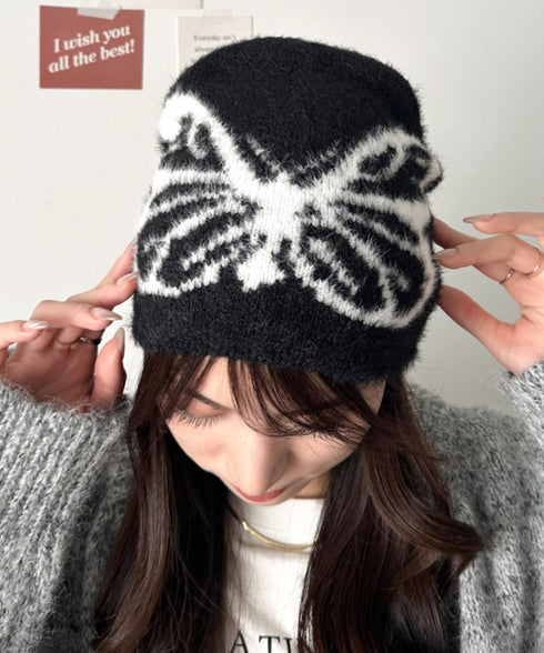 バタフライデザインニット帽 蝶デザインビーニー | WR5254004 | ブラック