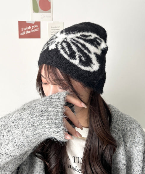 バタフライデザインニット帽 蝶デザインビーニー | WR5254004 | ブラック