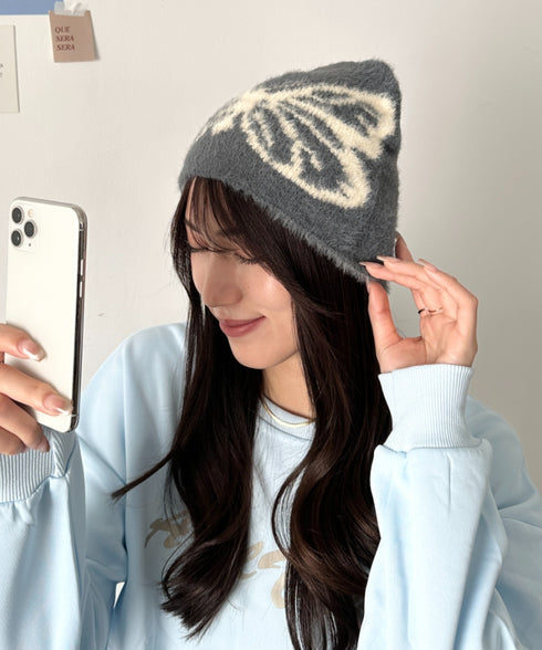 バタフライデザインニット帽 蝶デザインビーニー | WR5254004 | グレー