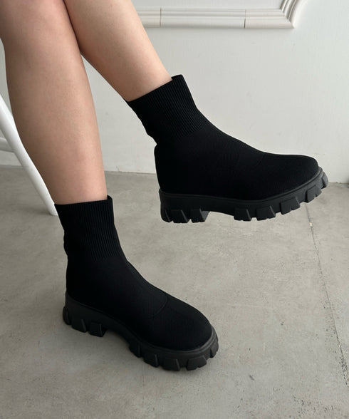 厚底ニットショートブーツ | WR3254007 | ブラック