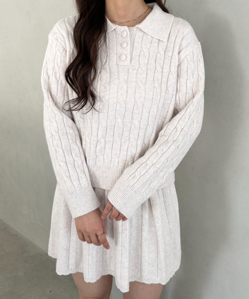 ケーブルポロニット&ニットミニスカートセットアップ | MD2256044 | ホワイト