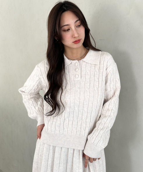 ケーブルポロニット&ニットミニスカートセットアップ | MD2256044 | ホワイト