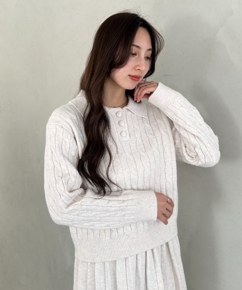 ケーブルポロニット&ニットミニスカートセットアップ | MD2256044 | ホワイト