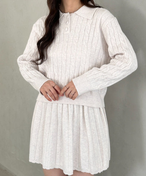 ケーブルポロニット&ニットミニスカートセットアップ | MD2256044 | ホワイト