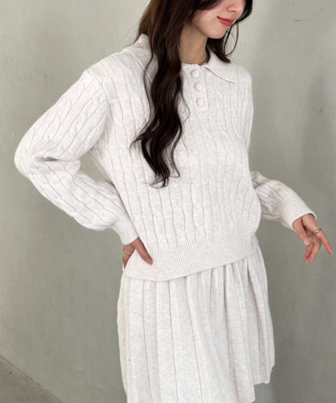 ケーブルポロニット&ニットミニスカートセットアップ | MD2256044 | ホワイト