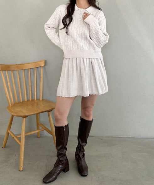 ケーブルポロニット&ニットミニスカートセットアップ | MD2256044 | ホワイト
