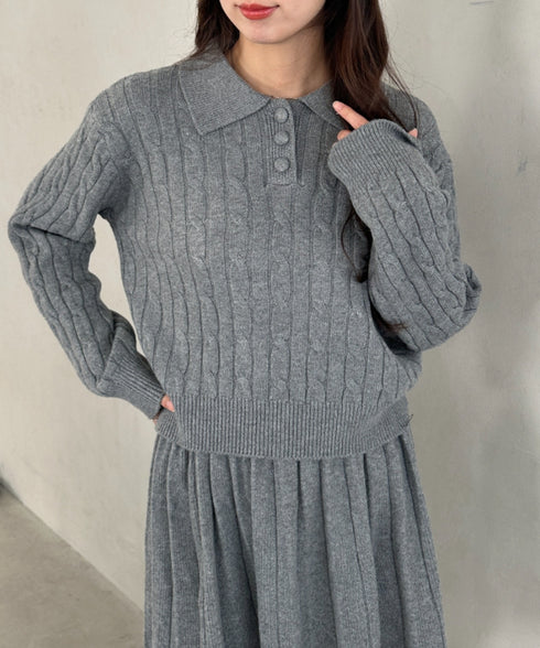 ケーブルポロニット&ニットミニスカートセットアップ | MD2256044 | グレー