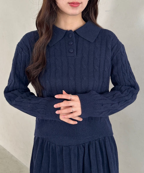 ケーブルポロニット&ニットミニスカートセットアップ | MD2256044 | ネイビー