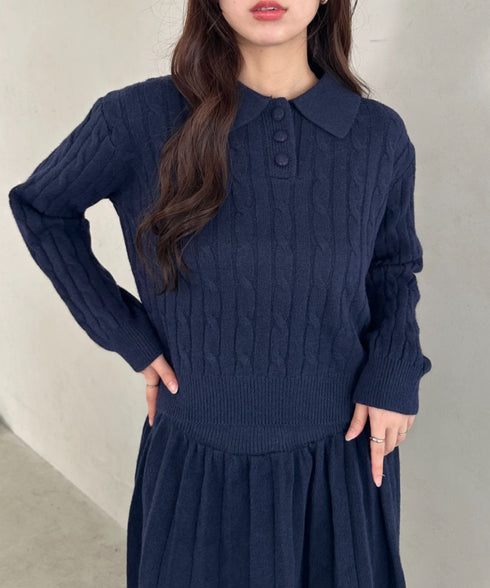 ケーブルポロニット&ニットミニスカートセットアップ | MD2256044 | ネイビー