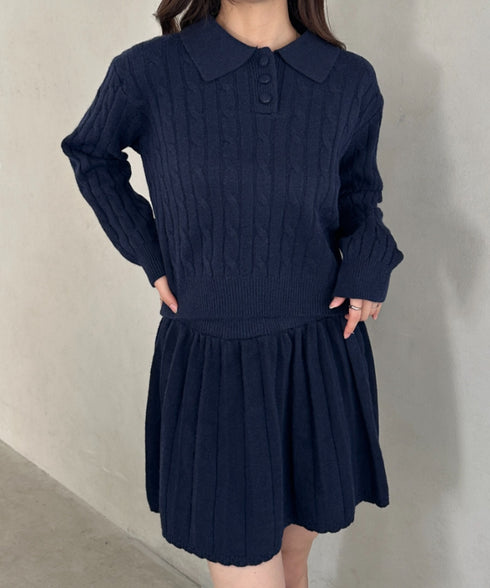 ケーブルポロニット&ニットミニスカートセットアップ | MD2256044 | ネイビー