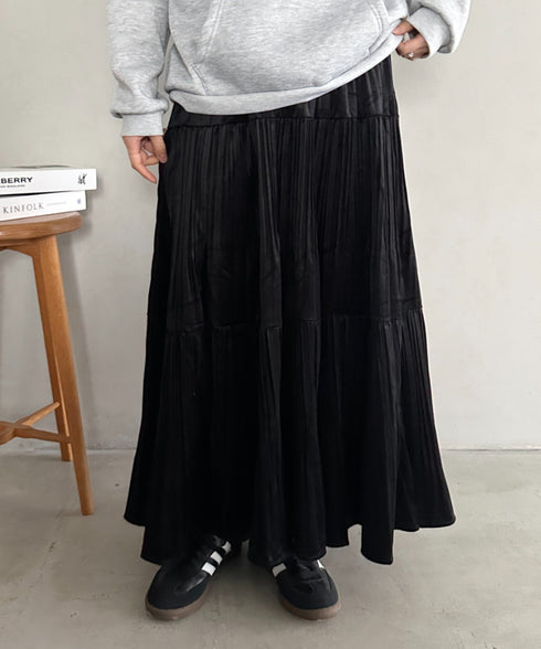 プリーツティアードロングスカート | MD2256051 | ブラック