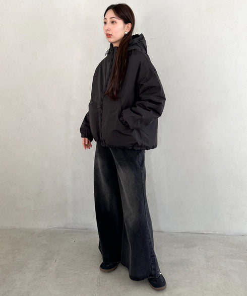 フード付きマウンテンパーカー 裏地キルティングワークアウター | MD2256052 | ブラック