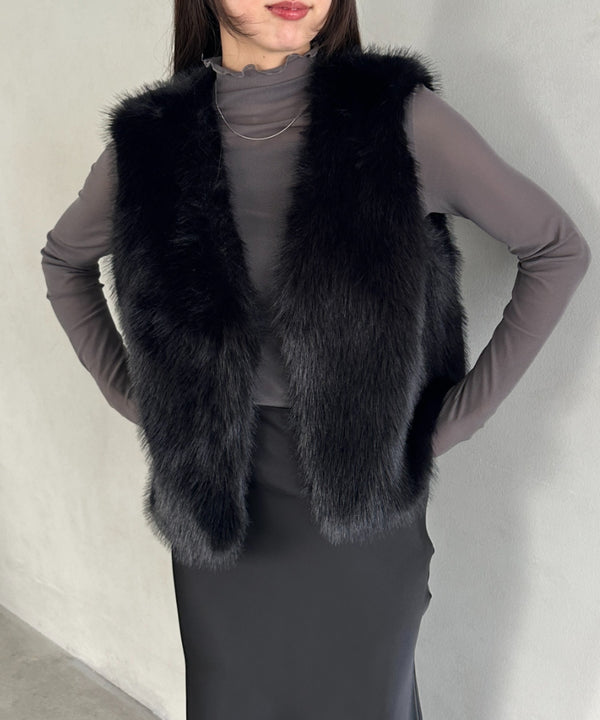 オケージョンショート丈ファーベスト | MD2256053 | ブラック