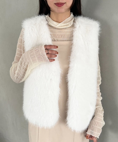 オケージョンショート丈ファーベスト | MD2256053 | ホワイト