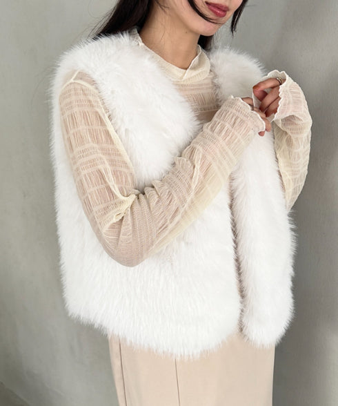 オケージョンショート丈ファーベスト | MD2256053 | ホワイト