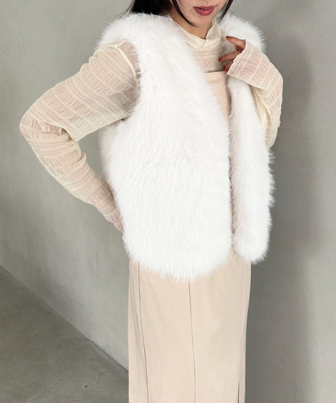 オケージョンショート丈ファーベスト | MD2256053 | ホワイト