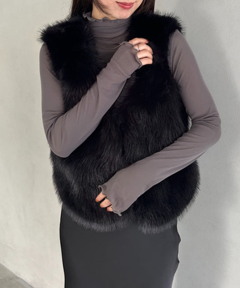 オケージョンショート丈ファーベスト | MD2256053 | ブラック