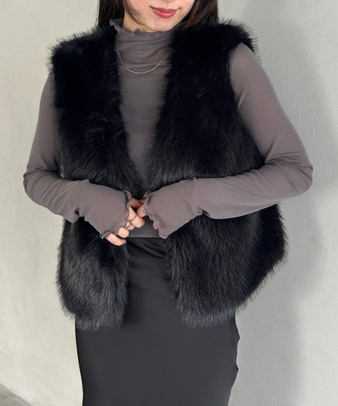 オケージョンショート丈ファーベスト | MD2256053 | ブラック