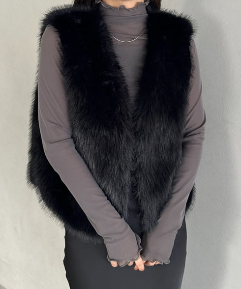 オケージョンショート丈ファーベスト | MD2256053 | ブラック