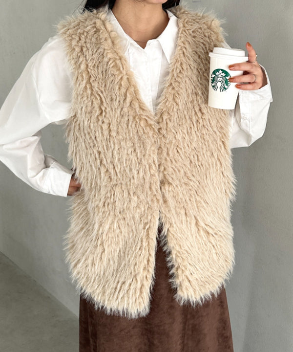 シャギープードルベスト | MD2256054 | ベージュ