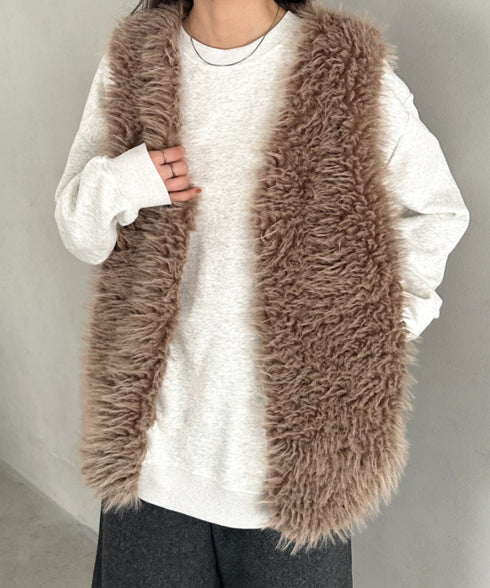 シャギープードルベスト | MD2256054 | ブラウン