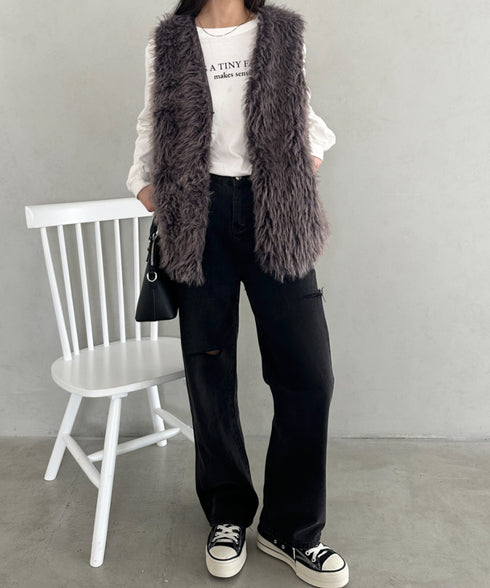 シャギープードルベスト | MD2256054 | チャコールグレー