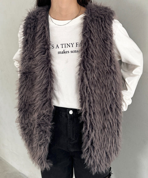 シャギープードルベスト | MD2256054 | チャコールグレー