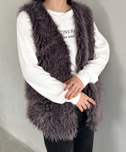 シャギープードルベスト | MD2256054 | チャコールグレー