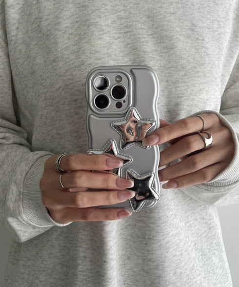 【iPhone13~iPhone16対応】星 デザインスマホケース | WR6256050 | シルバー