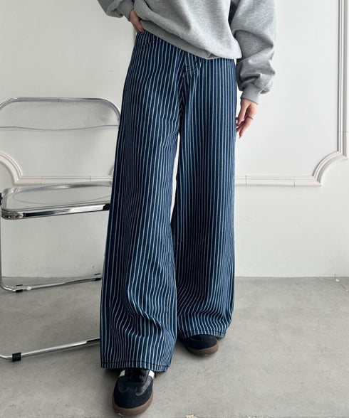 ストライプワイドデニムパンツ | WR2256044 | ブルー