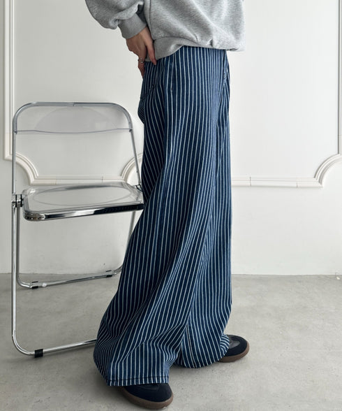 ストライプワイドデニムパンツ | WR2256044 | ブルー