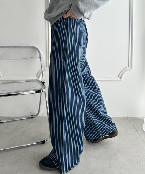 ストライプワイドデニムパンツ | WR2256044 | ブルー