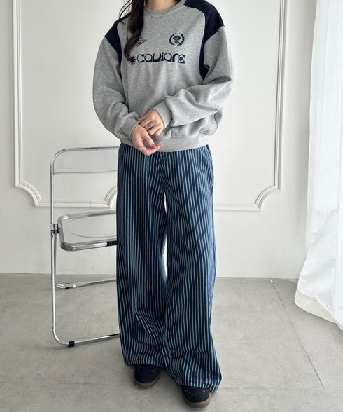 ストライプワイドデニムパンツ | WR2256044 | ブルー