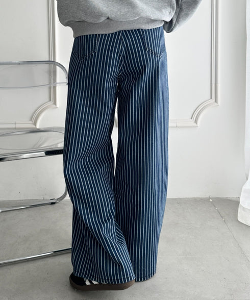 ストライプワイドデニムパンツ | WR2256044 | ブルー