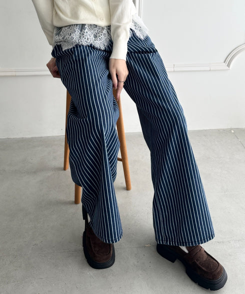 ストライプワイドデニムパンツ | WR2256044 | ブルー