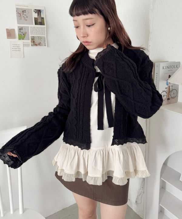 ケーブル編みリボンボレロカーディガン | SL2254021 | ブラック