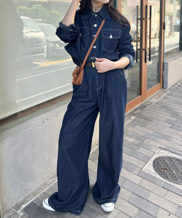 【セットアップ】デニムシャツジャケット+ワイドパンツ | SL2256111 | ネイビー