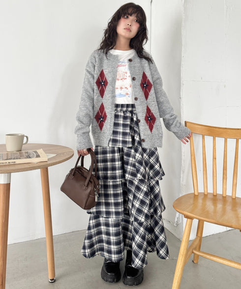 フラワー刺繍アーガイルニットカーディガン | SL2256112 | グレー