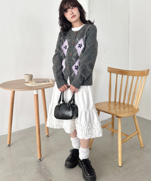 フラワー刺繍アーガイルニットカーディガン | SL2256112 | チャコールグレー