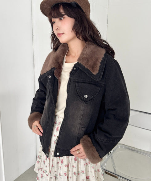 ファーカラーデニムブルゾン | SL2254022 | ブラック