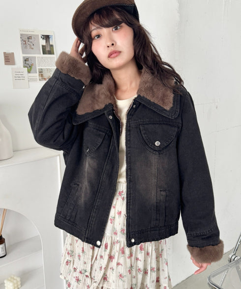 ファーカラーデニムブルゾン | SL2254022 | ブラック