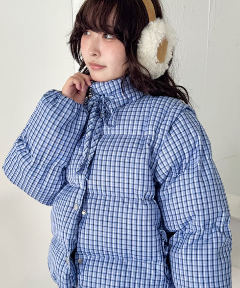 【袖取り外し可能】チェックリボンダウンジャケット/ダウンベスト | SL2254023 | ブルー