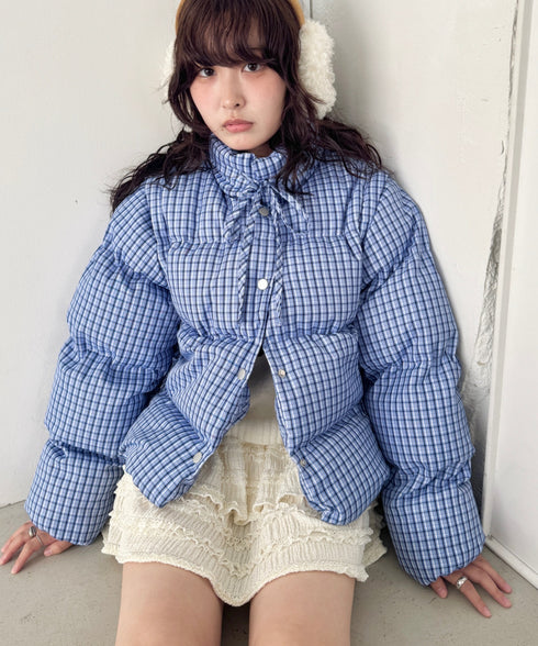 【袖取り外し可能】チェックリボンダウンジャケット/ダウンベスト | SL2254023 | ブルー