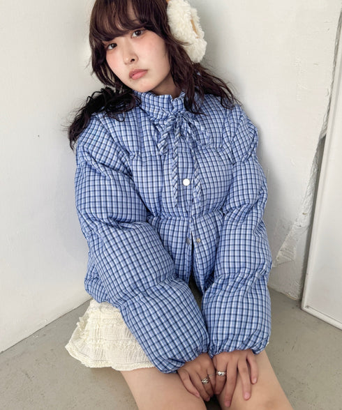 【袖取り外し可能】チェックリボンダウンジャケット/ダウンベスト | SL2254023 | ブルー