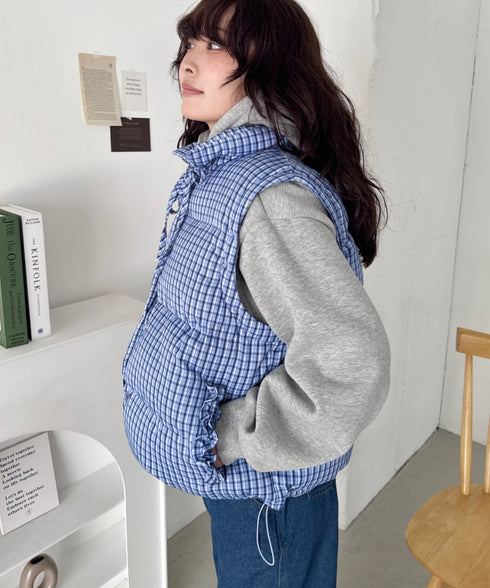 【袖取り外し可能】チェックリボンダウンジャケット/ダウンベスト | SL2254023 | ブルー