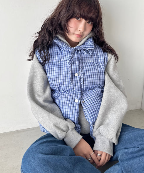 【袖取り外し可能】チェックリボンダウンジャケット/ダウンベスト | SL2254023 | ブルー