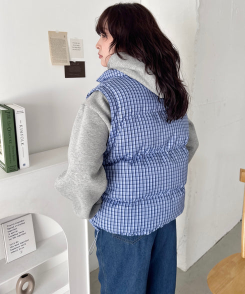 【袖取り外し可能】チェックリボンダウンジャケット/ダウンベスト | SL2254023 | ブルー